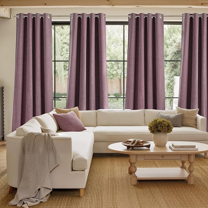 NICETOWN Short Faux Linen Greyish Purple Blackout Curtains 63 inches Long for Kitchen - Privacy Panels for Living Room Bedroom, Modern Farmhouse Style Easy Care Grommet Top, 2 Panels, W42 by L63
