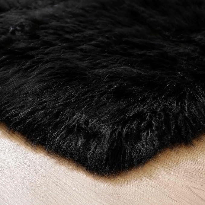 Goolela Black Area Rug 6x9 Fluffy Fuzzy Furry Shag Faux Sheepskin Fur Rug for Living Room Bedroom Plush Soft Rectangle