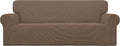 Easy-Going Stretch Sofa Slipcover 1-Piece Sofa Cover Furniture Protector Couch Soft with Elastic Bottom for Kids, Polyester Spandex Jacquard Fabric Small Checks (Sofa, Brown)