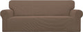 Easy-Going Stretch Oversized Sofa Slipcover 1-Piece Sofa Cover Furniture Protector Couch Soft with Elastic Bottom for Kids, Polyester Spandex Jacquard Fabric Small Checks Brown