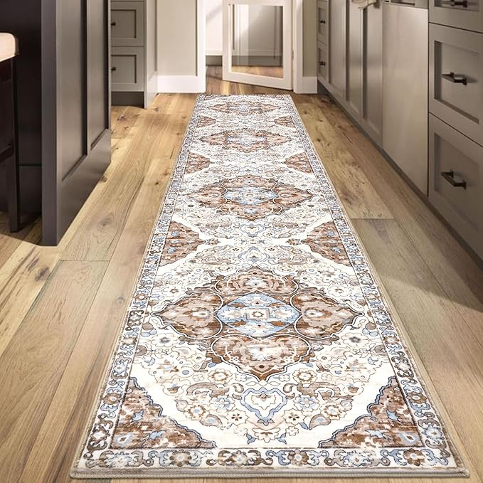 HEBE Hallway Runner Rug 2'8''x14' Washable Vintage Distressed Area Rugs Non Slip Laundry Rug Runner Boho Floor Carpet Runners for Hallways Entryway Laundry Room Kitchen Bathroom