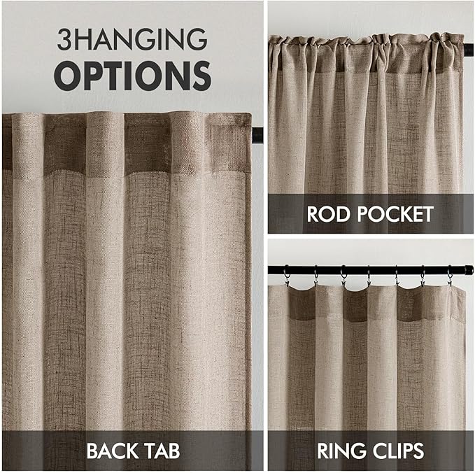 MIULEE Taupe Grey Linen Curtains 54 Inch Length 2 Panels for Bedroom Living Room, Soft Linen Textured Window Drapes Semi Sheer Light Filtering Back Tab Rod Pocket Farmhouse Modern Burlap Look Decor