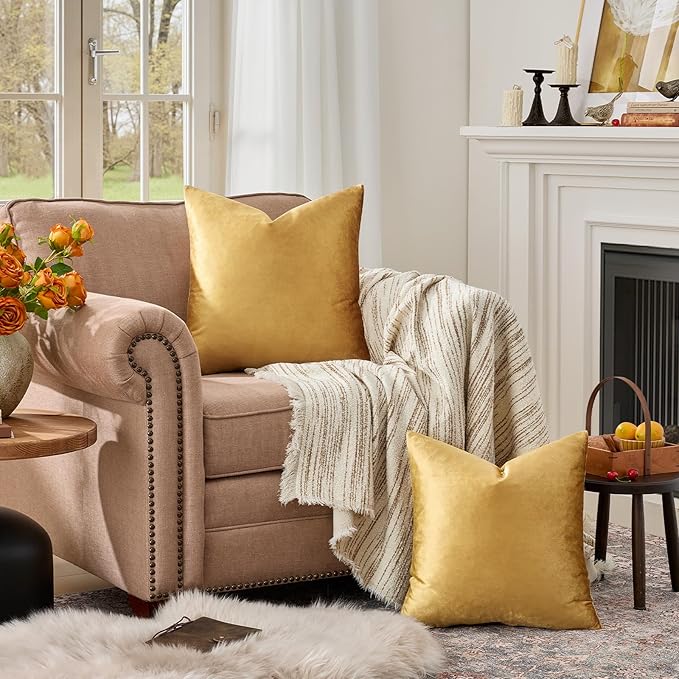 GIGIZAZA Golden Throw Pillow Covers 24x24 Decorative Velvet Cushion Covers Pack of 2 Pillowcase for Sofa