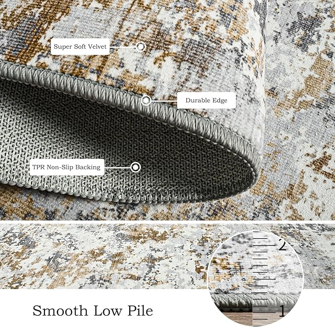 Toneed Abstract Area Rug Modern Washable Rug Soft Non Slip Rug Low Pile for Bedroom Living Room Dining Room Brown/Grey 6x9 Feet