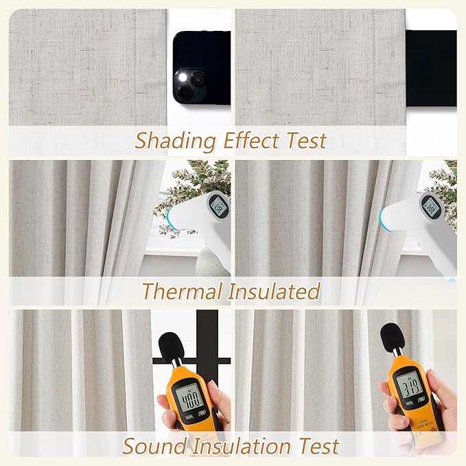 Guken Light Beige 100% Blackout Curtains 84 Inch Long 2 Panels Set for Living Room Bedroom Back Tab Room Darkening Winter Thermal Insulated Netural Black Out Linen Drapes Window Curtain, 52x84