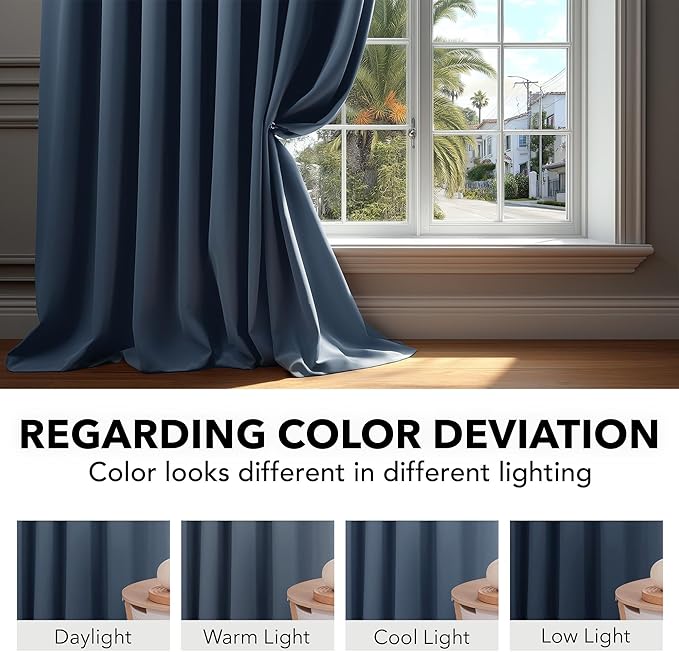 Deconovo Blackout Curtains, Thermal Insulated, W42 x L95 2 Panels, Back Tab, Machine Washable, Room-Darkening Drapes for Bedroom/Living Room Stone Blue