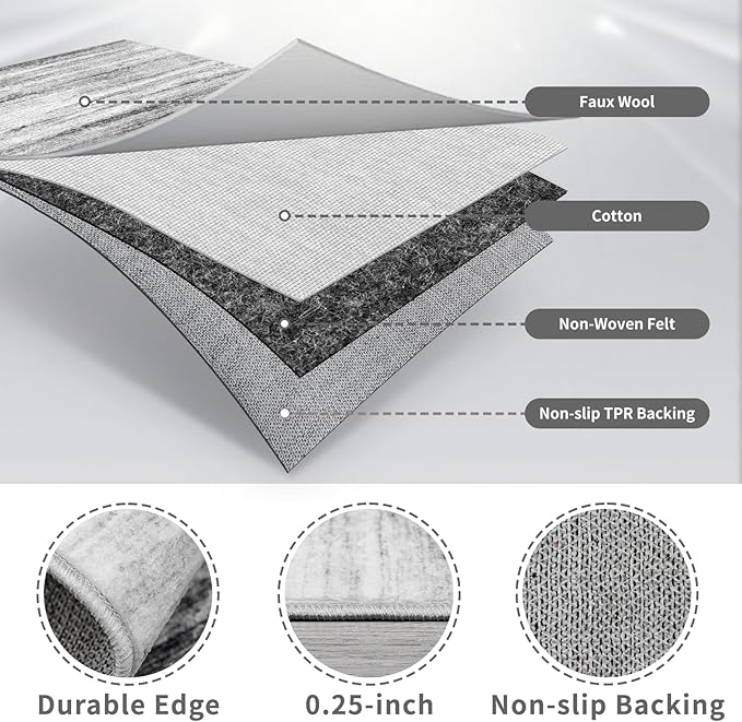 2x8 Washable Runner Rug for Family: Easy-to-Clean Runners for Hallway Entryway Bedroom - Stain and Water Resistant Rugs with Non-Slip Backing - Soft Low-Pile Carpet Grey