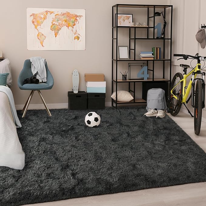 Chicrug Soft Area Rugs for Bedroom Living Room Plush Fluffy Rug 5x8 Feet, Shag Furry Area Rug Carpet Non Shedding for Nursery Children Kids Girls Room Home Decorative, Dark Grey