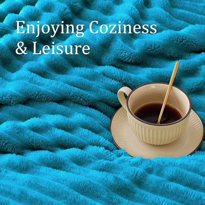 BEDELITE Fleece Throw Blanket for Couch - 300GSM Soft & Warm Fluffy Teal Blanket, Decorative and Giftable Striped Blankets for Women, Men, 50"x60"