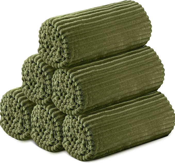 Buryeah 6 Pcs Flannel Throw Blanket Bulk 50 x 60 in Sleepover Blanket Outdoor Wedding Throw Lightweight, Oeko-tex Standard 100 Certified for Sofa Homeless Gifts (Army Green)