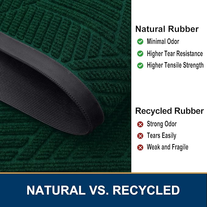 Smiry Front Door Mat Outside Entrance, Heavy Duty Sturdy Natural Rubber Doormat, Trap Dirt and Moisture, Easy Clean Low Profile Mats for Indoor Outdoor Entry, Irregular Triangle (29.5x17, Deep Green)