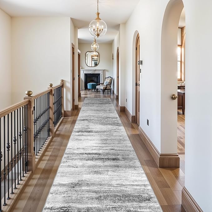 3x20 Washable Hallway Runner Rug: Extra Long Runners for Entryway Living Room Dining Room - Stain and Water Resistant Rugs with Non-Slip Backing - Soft Low-Pile Carpet 20ft Grey