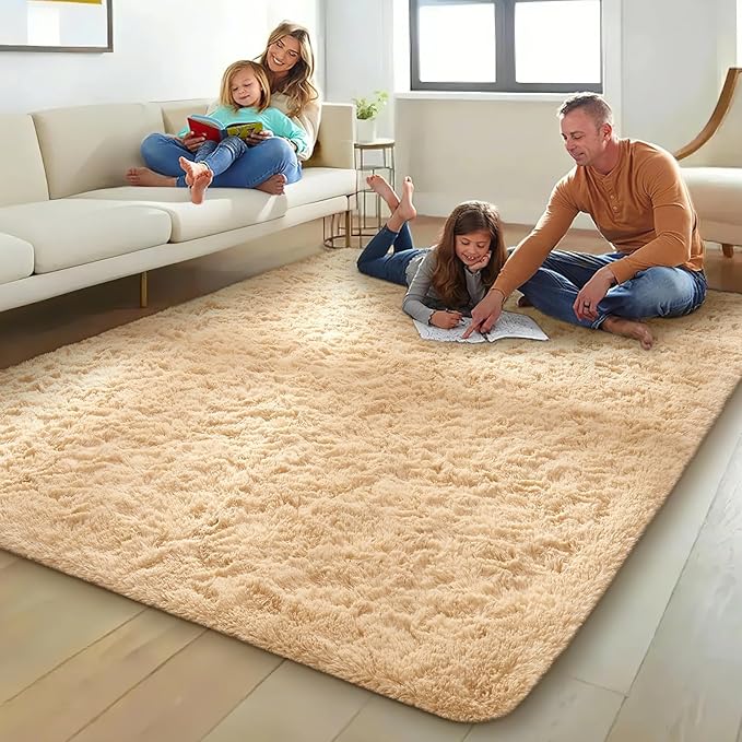 Ophanie 8x10 Beige Area Rugs for Living Room, Large Shag Bedroom Carpet, Big Indoor Thick Soft Shaggy Nursery Rug, Fluffy Carpets for Boy and Girls Room Dorm Home Decor Aesthetic