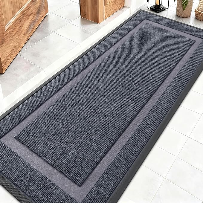 OLANLY Front Door Mat Indoor Outdoor Entrance, Waterproof All-Season, All-Weather Doormat, Sturdy Natural Rubber, Fade Resistant, Low Profile, Easy Clean Patio Porch Entryway Mat, 59x20, Light Grey