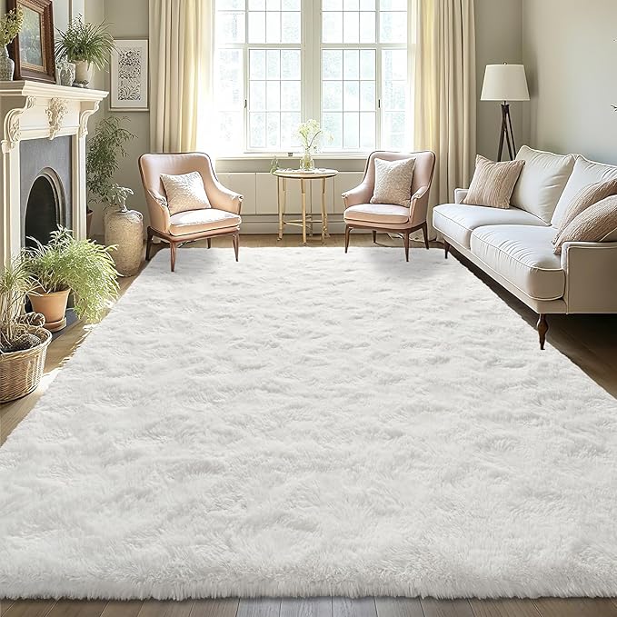 LOCHAS Ultra Soft Indoor Modern Area Rugs Fluffy Living Room Carpets for Children Bedroom Home Decor Nursery Rug 5.3x7.5 Feet, Cream