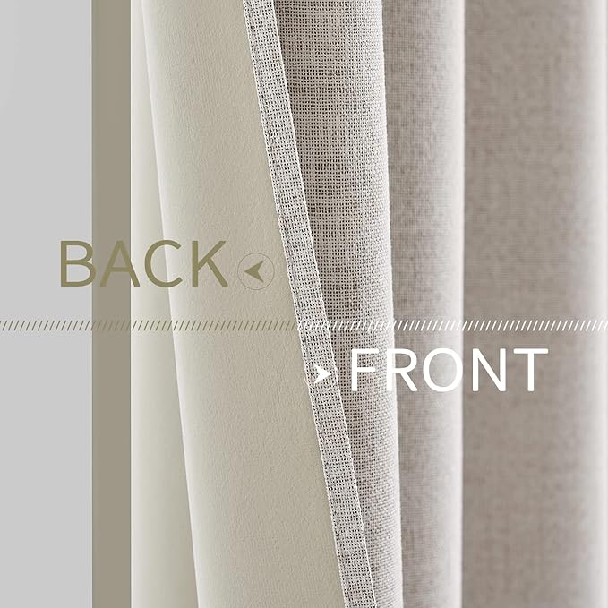 MIULEE 100% Blackout Linen Textured Curtains for Bedroom Solid Thermal Insulated Ivory Grommet Room Darkening Curtains & Drapes Luxury Decor for Living Room Nursery 62 x 96 Inch (2 Panels)