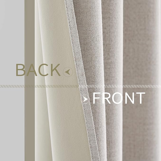 MIULEE 100% Blackout Linen Textured Curtains for Bedroom Solid Thermal Insulated Ivory Grommet Room Darkening Curtains & Drapes Luxury Decor for Living Room Nursery 52 x 72 Inch (2 Panels)