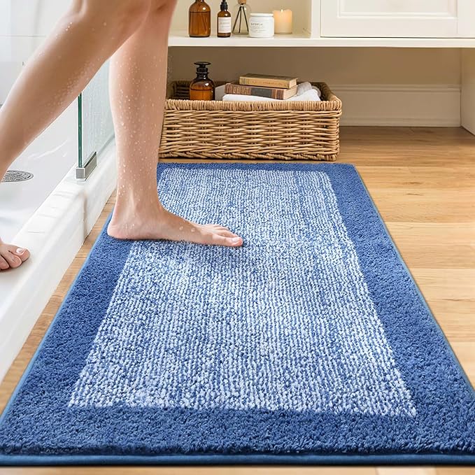 48x24 Long Bathroom Rugs Washable Non Slip, Blue Bath Mat for Bathroom Floor Tub, Soft Absorbent Quick Dry Mats for Shower,Bathtub,Home Decor