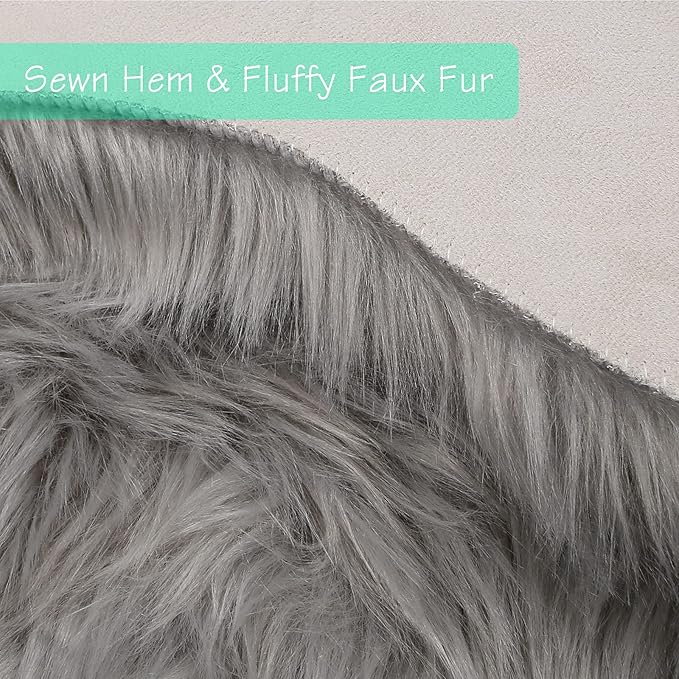 duduta Grey Faux Sheepskin Fur Rug 3x5 ft, Fluffy Shag Bedroom Dorm Nursery Playroom Carpet Rug Non Slip Washable