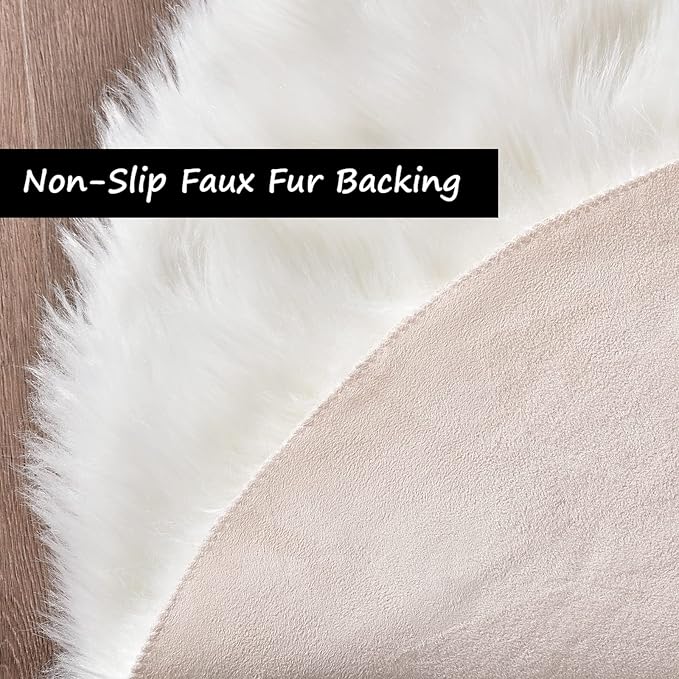 Goolela White Fluffy Faux Fur Rug for Bedroom Faux Sheepskin Rug 2x3 White Fuzzy Furry Bedside Carpet Dining Room Playroom Dorm Small Washable Rectangle