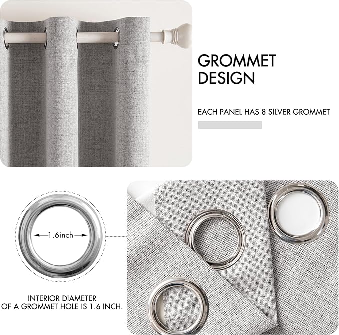 MIULEE Linen Texture 84 Inches Curtains for Bedroom 100% Blackout Thermal Insulated Light Gray Curtains Grommet Room Darkening Drapes for Living Room Nursery 52x84 Inch (2 Panels)