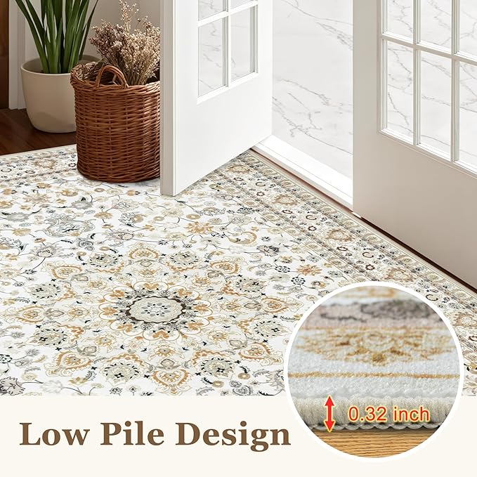 Area Rugs 10x14 Living Room Rug: Washable Rug Soft Vintage Boho Carpet Indoor Floor Non-Slip Stain Resistant Large Carpets for Bedroom Dining Room Farmhouse Nursery Home Office Beige