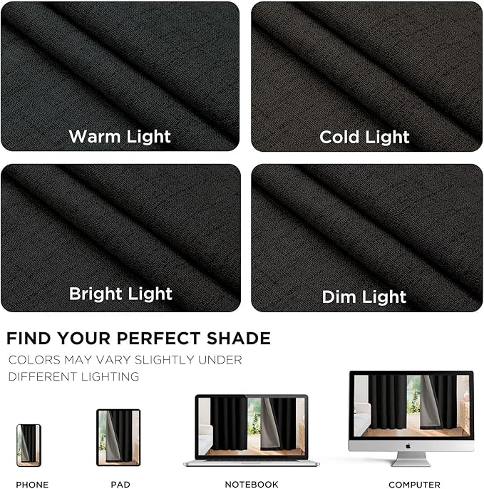 Joydeco Blackout Curtains for Bedroom - 100% Light Blocking 2 Panels Set Black Drapes 37" W x 63" L, Thermal Insulated Room Darkening Curtains, Linen Textured for Living Room, Rod Pocket & Back Tabs