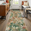 Washable Area Rugs 2'x8' Non-Slip Modern Abstract Soft for Living Room Entryway Bedroom Nursery, Print Pattern, Green Orange Rust Red Cream Colorful