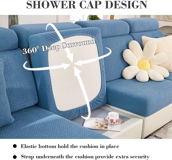 Sofa Covers Couch Covers for Sofa Pet Friendly Couch Cushion Covers Universal Sofa Covers Washable Stretch Slipcovers for Sectional Sofa (Texture Blue, 2 Seats + Chaise Cover)