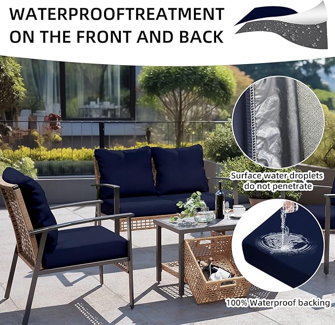 14Pcs Outdoor Cushion Covers, Patio Cushion Covers,Stretch Elastic Slipcovers, Replacement Washable & Reusable Furniture Protector for Patio Couch (Navy Bluey,Cover Only)