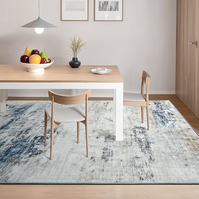 Toneed Abstract Area Rug 5x8 Modern Washable Rug Soft Non Slip Rug Low Pile for Bedroom Living Room Dining Room Blue/White