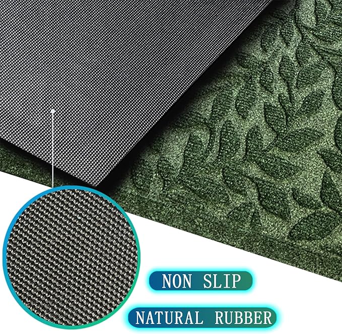 Bulijojo Sturdy Front Entrance Doormats,Durable Heavy Duty Welcome Mat,Thick Absorbent Natural Rubber Non Slip Mat,Easy Clean Entryway Mat 17x30 Inch Leaves Green