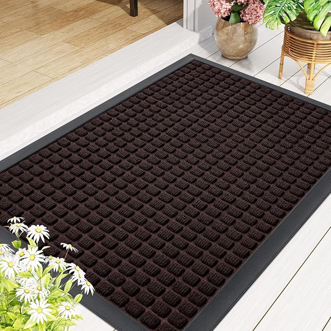 Smiry Front Door Mat Outside Entrance, Heavy Duty Natural Rubber Doormat, Non Slip, Trap Dirt and Moisture, Easy Clean, Low Profile Welcome Floor Mats for Indoor Outdoor Entry, 71x23 Inch, Brown