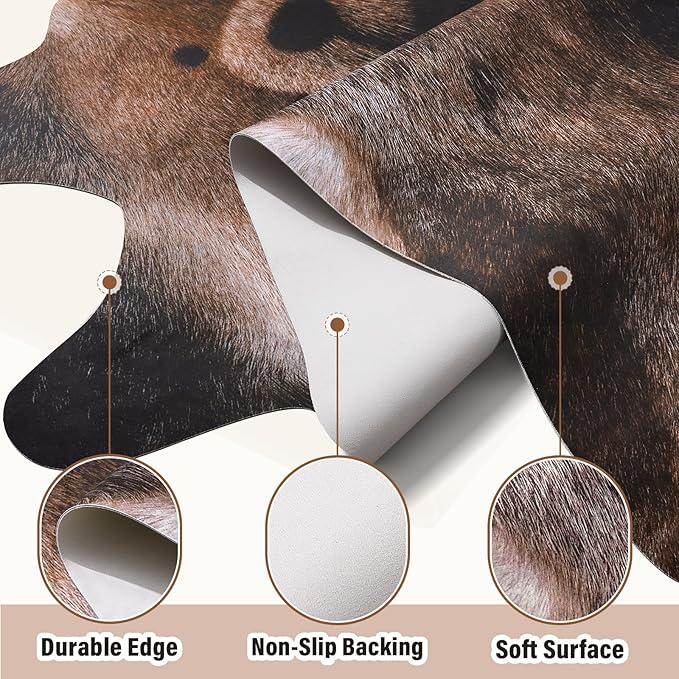 AROGAN Premium Bear Print Rug 4.6x5.2 Feet, Machine Washable Faux Fur Rug, Non-Slip Animal Print Hide Bear Skin Area Rug for Bedroom Living Room Home Decor