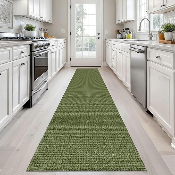KOZYFLY Long Runners for Hallways 2x12 ft Washable Kitchen Runner Non Slip Rubber Backed Hallway Rugs Cotton Entryway Runner Rug Floor Carpet for Indoor Hall, Kitchen, Bright Green/Earthy Green