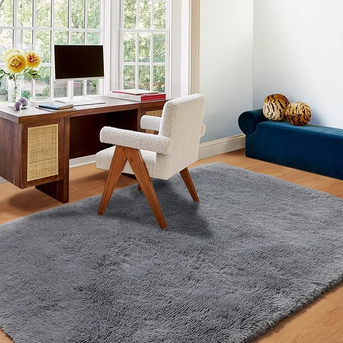 ONASAR Grey 3x5 Rugs for Bedroom, Fluffy Gray Bedside Area Rug, Ultra Soft Shaggy Fuzzy Plush Small Floor Carpets for Living Room College Dorm Teen Kids Boys Home Decor Aesthetic