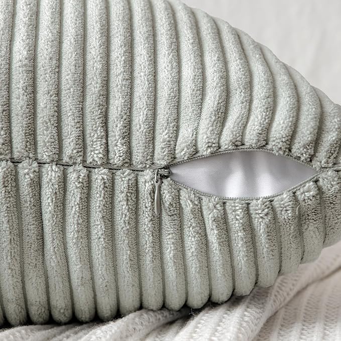MIULEE Silver Grey Decorative Lumbar Throw Pillow Covers 12x20 Inch for Couch Bed Sofa Pack of 2 Boho Farmhouse Throw Pillows Soft Cross Corduroy Patchwork Textured Cushion Cases