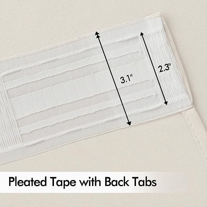 MIULEE Ivory Back Tab Blackout Curtains 63 Inch Length 2 Panels Set for Living Room Bedroom Privacy, Rod Pocket/Pinch Pleat Thermal Insulated Room Darkening Pleated Light Blocking Drapes