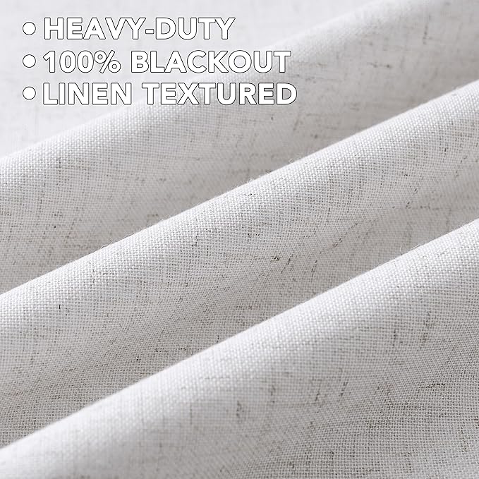 H.VERSAILTEX Linen Curtains 100% Blackout Curtains for Bedroom 108 inch Long Full Light Blocking Nature Linen Blended Window Curtains for Living Room Nickel Grommet (2 Panels, Heathered White)
