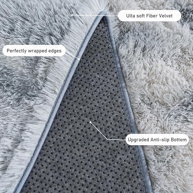Rugs for Living Room 6x9, Soft Shaggy Modern Shag Area Rug for Bedroom, Upgrade Non-Slip Plush Fluffy Carpet for Kids Boys Girls Room Home Decor Aesthetic, Light Grey