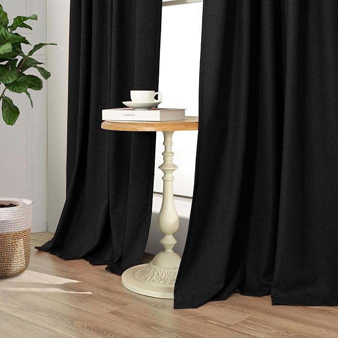 Black Out Curtains 45 Inch Long 2 Panels Burg for Bedroom Small Windows Pocket Modern Farmhouse Linen Look Room Darkening Insulated Half Short Blackout Curtain for Bathroom Kitchen Doors 45L Length