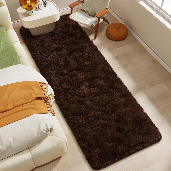 LOCHAS Ultra Soft Indoor Modern Area Rugs 2x8, Fluffy Living Room Carpets for Children Bedroom Home Decor Nursery Rug, Brown