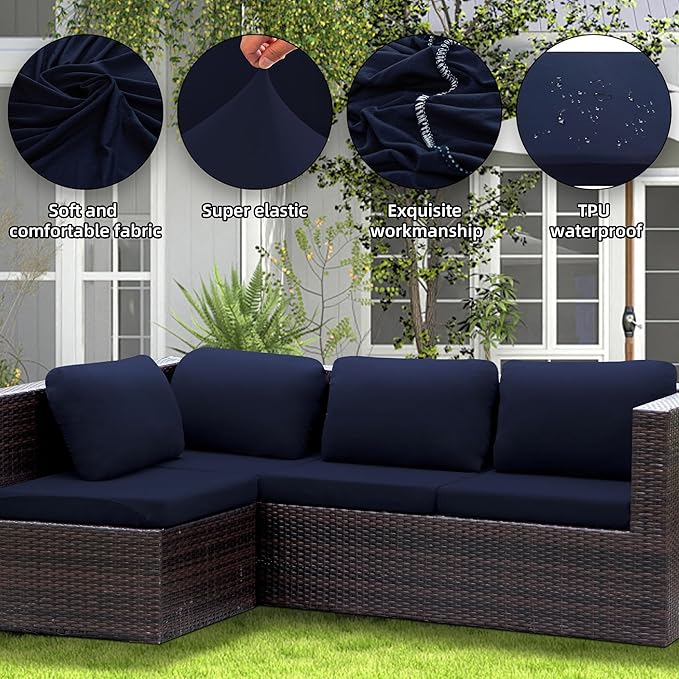 Outdoor Cushion Covers Set,14PCS Patio Furniture Couch Seat Slipcovers, Replacement for Sofa Sectional Chair(Cover，Only)