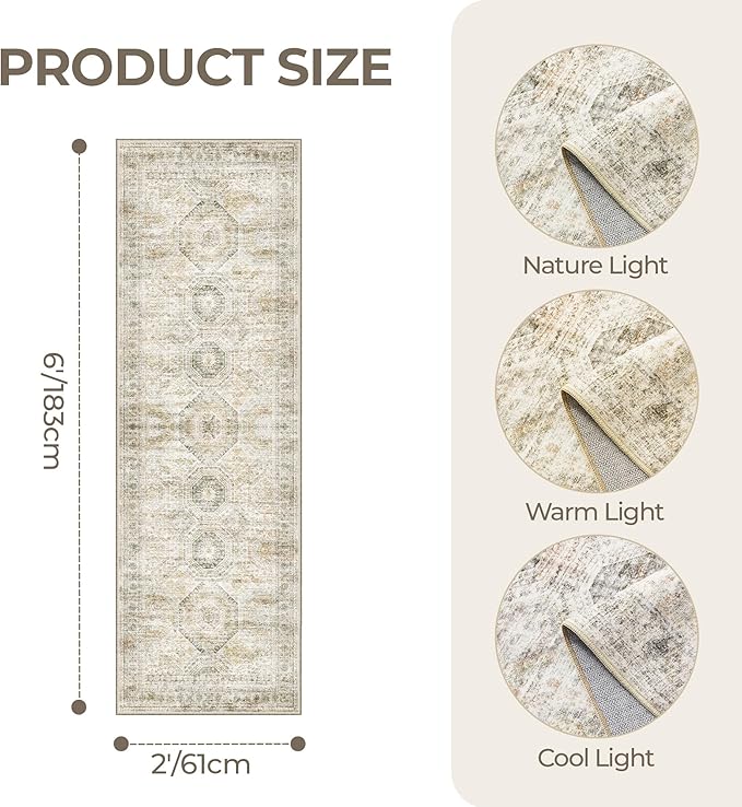 Washable Runner Rugs for Bedroom - 2x6 Runner Rug Non Slip, Ultra-Thin Entryway Runner, Soft Abstract Kitchen Runner for Hallway, Laundry, Bathroom, Indoor Door Mat(2'x6', Grey/Yellow)