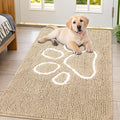 Smiry Dog Door Mat for Muddy Paws, Absorbent Dirt Trapper Non Slip Quick Dry Washable Chenille Mat for Mud Dogs, Entry Rug for Indoor and Outdoor (47x32 Inches, Beige and White)
