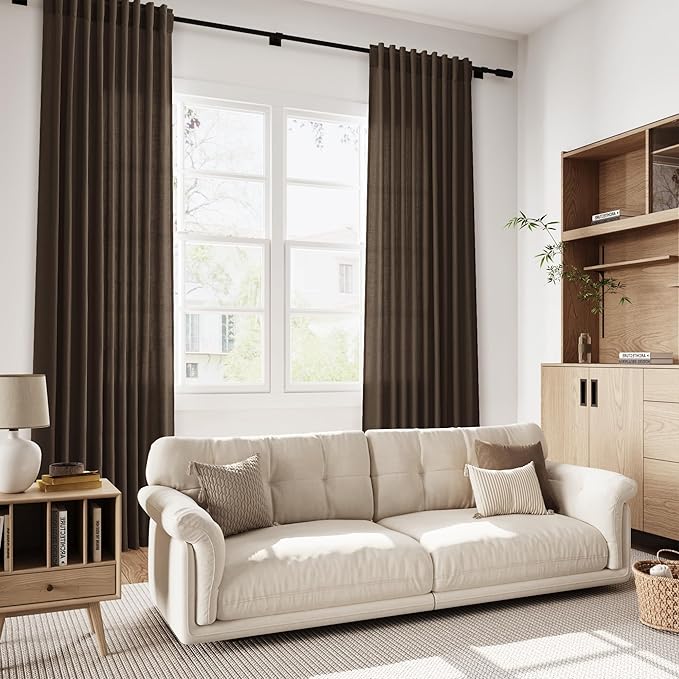 Chocolate Linen Curtains 72 Inch Long for Living Room Bedroom Lightweight Door Drapes 2 Panels Set, Semi Sheer Light Filtering Back Tab or Rod Pocket Curtain,52x72