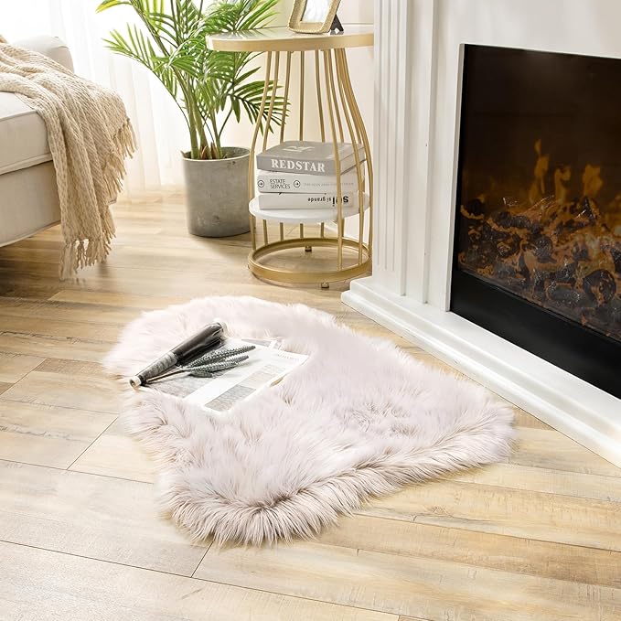 Ashler Faux Fur Rug, Fluffy Shaggy Area Rug Ultra Soft 2 x 3 Feet Sheepskin Fur Rug, Frosted Bottom Beige Fuzzy Machine Washable Shag Rug, Nursery Decor Throw Rugs for Bedroom, Living Room