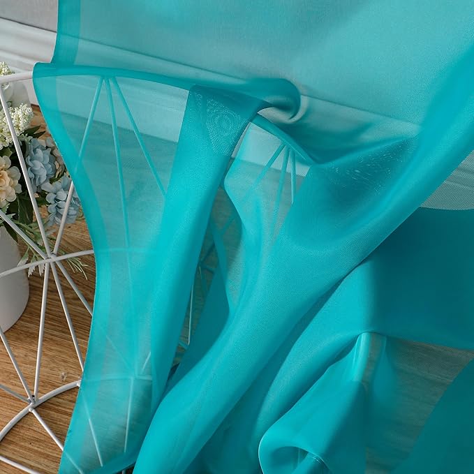 OVZME Turquoise Sheer Curtains 54 Inches Long 2 Panels - Soft Light Filtering Window Sheer Panels for Living Room/Bedroom, Top Dual Rod Pocket, 1 Pair, Each 42Wx54L Inches