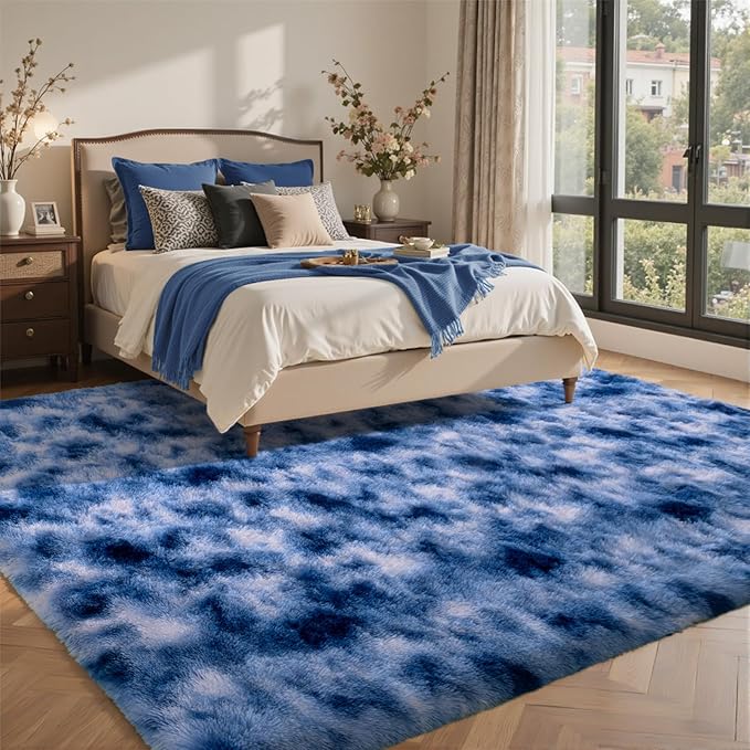 8x10 Ft Extra Large Shag Rugs for Living Room, Ultra Soft Fluffy Furry Area Rugs for Bedroom Indoor Floor, Aesthetic Carpet for Kids Home Decor (Blue)