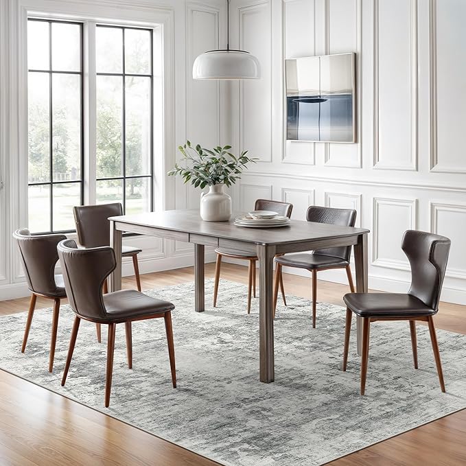 6x9 Abstract Area Rugs for Living Room 6 x 9 Washable Non Slip Low Pile Gray Rugs for Bedroom Dining Room Foldable Thin Gray White